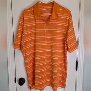 Adidas Puremotion Orange Golf Polo With White Stripes, Size Large
